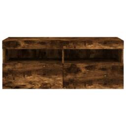 Berkfield Home TV Wall Cabinet with LED Lights Smoked Oak 100x30x40 cm in Brown - Size: 100 x 30 x 40 cm - thumbnail 9