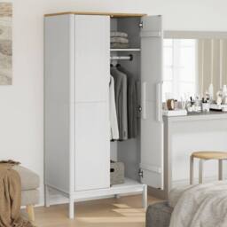 Berkfield Home Wardrobe FLORO White 77x53x171 cm Solid Wood Pine - Size: 77 x 53 x 171 cm - thumbnail 3