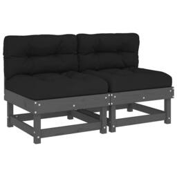 Berkfield Home Middle Sofas with Cushions 2 pcs Grey Solid Wood Pine - thumbnail 2
