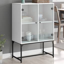 Berkfield Home Side Cabinet with Glass Doors White 69x37x100 cm - Size: 69 x 37 x 100 cm - thumbnail 2