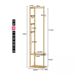 Modcraft Bamboo Coat Stand with Garment Shelf & Hanging Rail in Clear - thumbnail 3