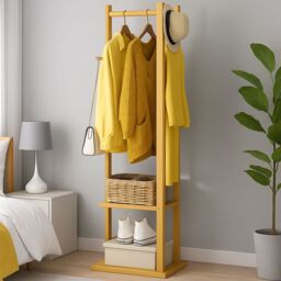 Modcraft Bamboo Coat Stand with Garment Shelf & Hanging Rail in Clear