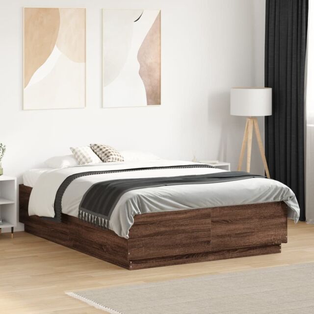 Berkfield Home Bed Frame with LED without Mattress Brown Oak 135x190 cm Double - image 1