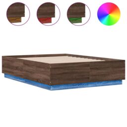 Berkfield Home Bed Frame with LED without Mattress Brown Oak 135x190 cm Double - thumbnail 2