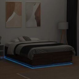 Berkfield Home Bed Frame with LED without Mattress Brown Oak 135x190 cm Double - thumbnail 4