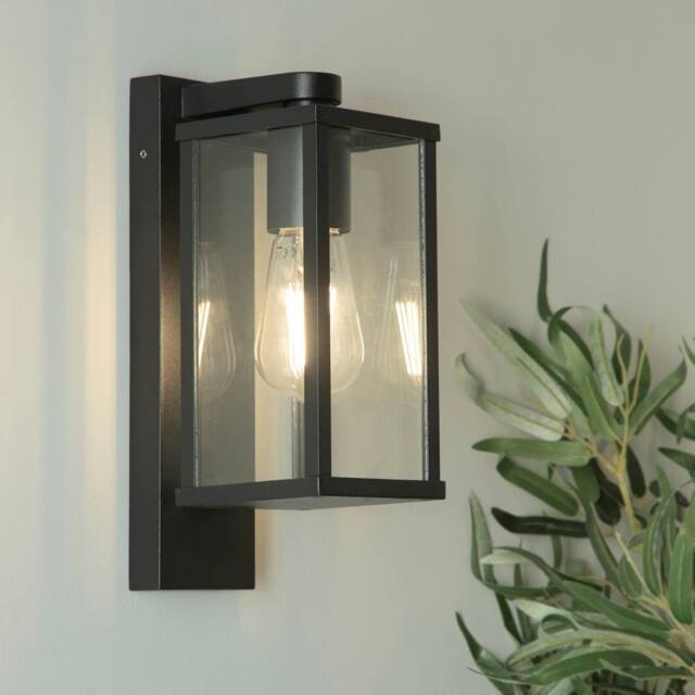 Lighting Collection Black & Clear Glass Outdoor Wall Light - image 1