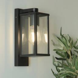 Lighting Collection Black & Clear Glass Outdoor Wall Light - thumbnail 1