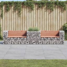 Berkfield Home Compact Garden Bench with Gabion Basket Solid Wood Douglas in Brown - thumbnail 2