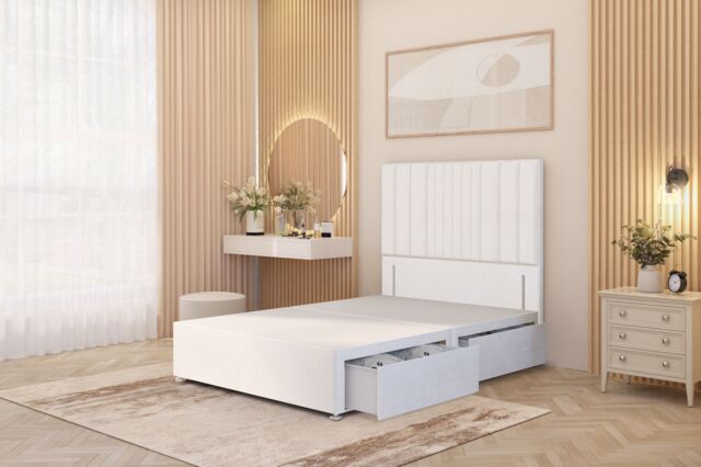 "Somnior Alexas Divan Divan Bed 4 Drawers with 54"" Floor Headboard Plush Velvet in White - Size: King" - image 1