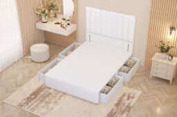 "Somnior Alexas Divan Divan Bed 4 Drawers with 54"" Floor Headboard Plush Velvet in White - Size: King" - thumbnail 3