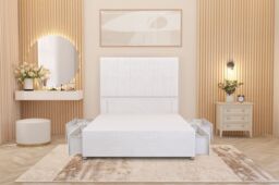 "Somnior Alexas Divan Divan Bed 4 Drawers with 54"" Floor Headboard Plush Velvet in White - Size: King" - thumbnail 4