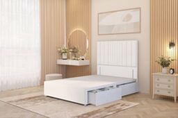 "Somnior Alexas Divan Divan Bed 4 Drawers with 54"" Floor Headboard Plush Velvet in White - Size: King" - thumbnail 1