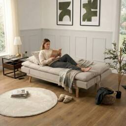 Bravich LTD Soho 4‑in‑1 Click Clack Sofa Bed - Linen Blend in Beige - Size: 3 Seater - thumbnail 2