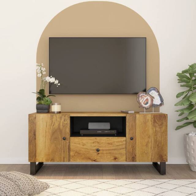 Berkfield Home TV Cabinet 105x33.5x46 cm Solid Wood Mango&Engineered Wood in Brown - image 1