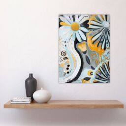 "Artery8 Abstract Daisy Wild Flowers Painting Pastels Gold Wall Art Print in Blue - Size: W24"" x H32""" - thumbnail 4