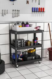 Living and Home 3-Tier Rolling Tool Cart Storage Organizer Trolley Multifunctional Kitchen Food Storage Rack in Black - thumbnail 2