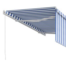 Berkfield Home Manual Retractable Awning with Blind 3.5x2.5m Blue&White in Blue - thumbnail 5