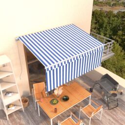Berkfield Home Manual Retractable Awning with Blind 3.5x2.5m Blue&White in Blue - thumbnail 1