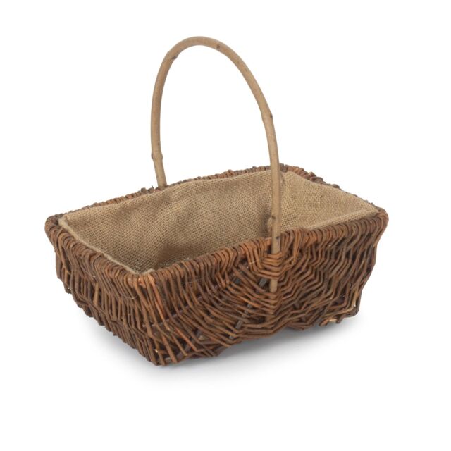 Red Hamper Wicker Rectangular Unpeeled Willow Garden Trug With Hessian Lining in Brown - Size: Small - image 1