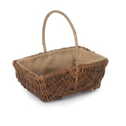 Red Hamper Wicker Rectangular Unpeeled Willow Garden Trug With Hessian Lining in Brown - Size: Small - thumbnail 1