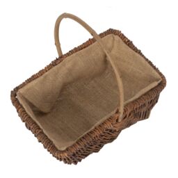 Red Hamper Wicker Rectangular Unpeeled Willow Garden Trug With Hessian Lining in Brown - Size: Small - thumbnail 2