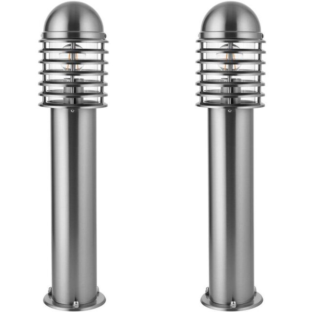Loops 2 PACK Outdoor Post Bollard Light Polished Steel Vandal Proof External Pathway in Metallics - image 1