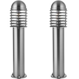 Loops 2 PACK Outdoor Post Bollard Light Polished Steel Vandal Proof External Pathway in Metallics