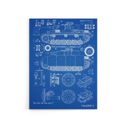 "Artery8 Panzer III 3 German Tank Blueprint Canvas Wall Art Print in Blue - Size: W24"" x H32""" - thumbnail 1