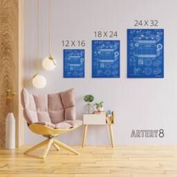 "Artery8 Panzer III 3 German Tank Blueprint Canvas Wall Art Print in Blue - Size: W24"" x H32""" - thumbnail 4