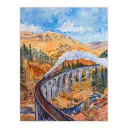 "Artery8 Steam Train Glenfinnan Viaduct Railway Bridge Wall Art Print in Yellow - Size: W12"" x H16""" - thumbnail 1