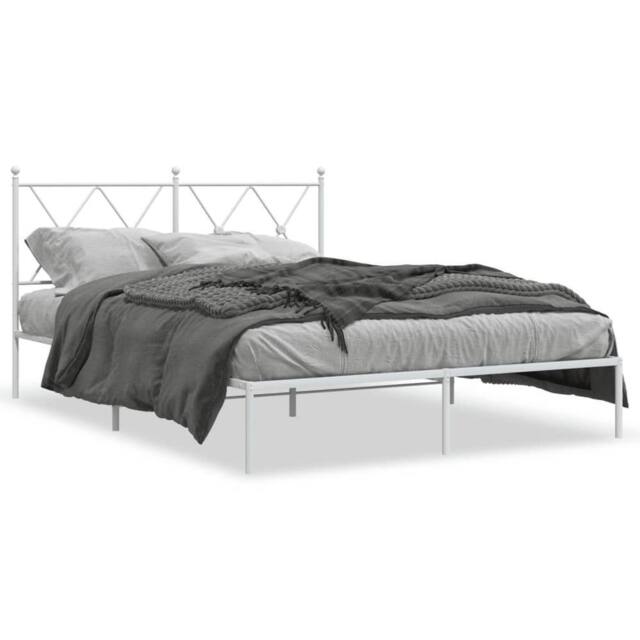 Berkfield Home Metal Bed Frame without Mattress with Headboard White 135x190cm - Size: 135x190 cm - image 1