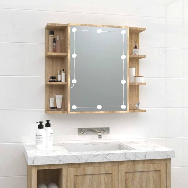Berkfield Home Mirror Cabinet with LED Sonoma Oak 70x16.5x60 cm in Brown - image 1