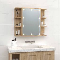Berkfield Home Mirror Cabinet with LED Sonoma Oak 70x16.5x60 cm in Brown - thumbnail 3