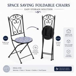 Shatchi Mosaic Bistro Set Three Piece Outdoor Ceramic Table & Chairs - thumbnail 3