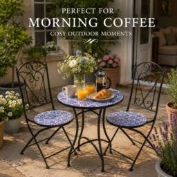 Shatchi Mosaic Bistro Set Three Piece Outdoor Ceramic Table & Chairs - thumbnail 9