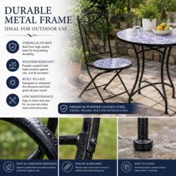 Shatchi Mosaic Bistro Set Three Piece Outdoor Ceramic Table & Chairs - thumbnail 4