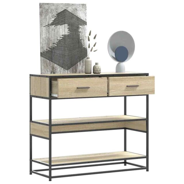 Berkfield Home Console Table Sonoma Oak 90x35x80 cm Engineered Wood in Brown - Size: 90 x 35 x 80 cm - image 1