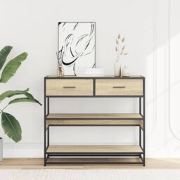 Berkfield Home Console Table Sonoma Oak 90x35x80 cm Engineered Wood in Brown - Size: 90 x 35 x 80 cm - thumbnail 3