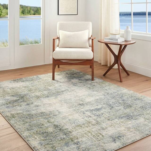 Livabliss Avellino-Abstract Green Grey Beige Modern Marble High Pile Living Rug - Size: 160 cm x 215 cm - image 1