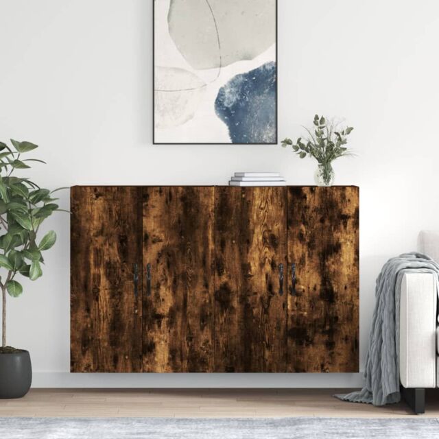 Berkfield Home Wall Mounted Cabinets 2 pcs Smoked Oak Engineered Wood in Brown - image 1