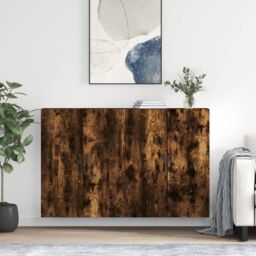 Berkfield Home Wall Mounted Cabinets 2 pcs Smoked Oak Engineered Wood in Brown - thumbnail 1