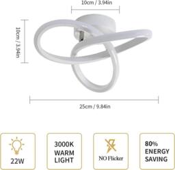 Goeco LED Ceiling Light Modern Curved Design for Bedroom Hallway 3000K in White - Size: 10 inches - thumbnail 5