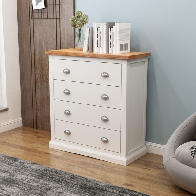 Cabinet Bits Cosenza 4 Drawer Chest of Drawers Chrome Cup Handle in Off-White - image 1