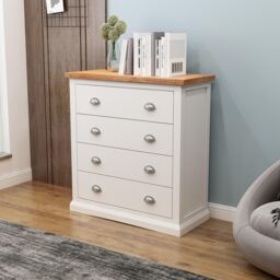 Cabinet Bits Cosenza 4 Drawer Chest of Drawers Chrome Cup Handle in Off-White