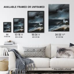 "Artery8 Scottish Coastal Cottage Oil Painting Timeless Wall Art Print in Grey - Size: W18"" x H24""" - thumbnail 3