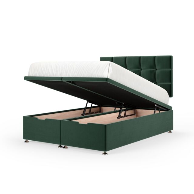 Bedmaster Plush Velvet Ottoman Divan Base & Square Headboard in Emerald - Size: Small Double - image 1