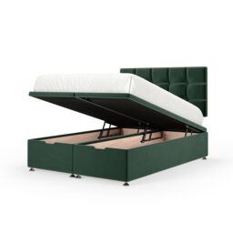 Bedmaster Plush Velvet Ottoman Divan Base & Square Headboard in Emerald - Size: Small Double - thumbnail 1