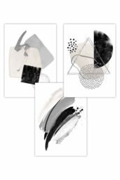 ARTZE Set of 3 Abstract Black Grey Ivory Watercolour Shapes Art Posters in Light Grey - Size: W50 cm x H70 cm - thumbnail 1