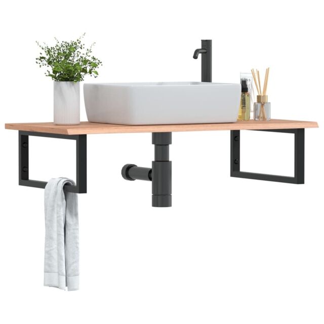Berkfield Home Basin Shelf Wall Mounted Steel & Solid Wood Oak in Brown - image 1