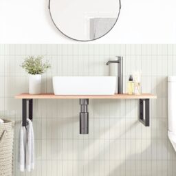 Berkfield Home Basin Shelf Wall Mounted Steel & Solid Wood Oak in Brown - thumbnail 3